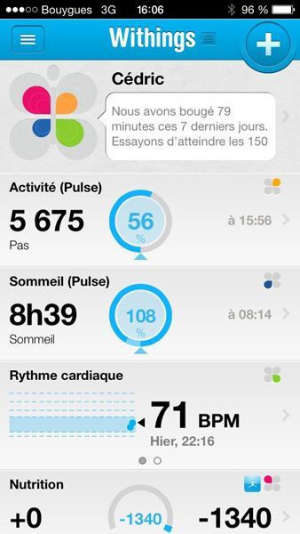 Withings Pulse iPhone app activite sommeil