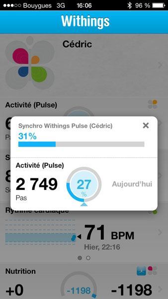 Withings Pulse iPhone app mesures