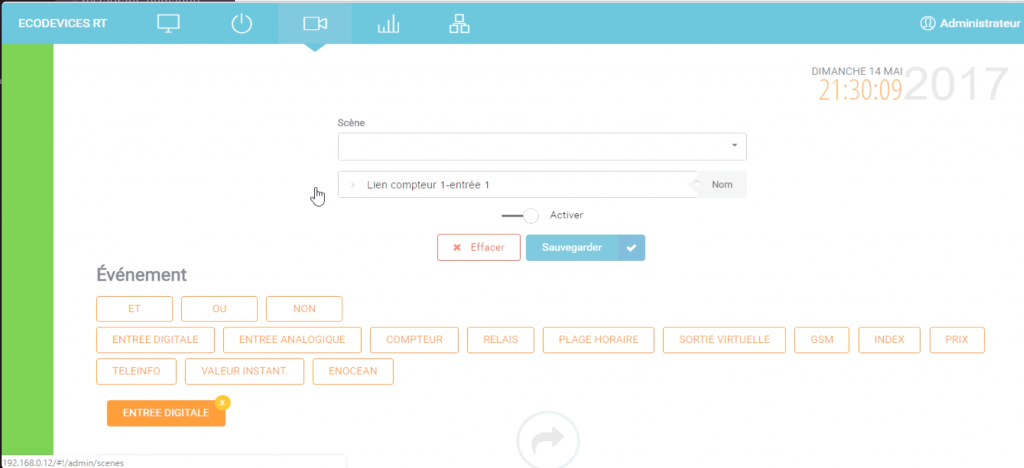 dashboard ecodevice RT2 admin scenarios