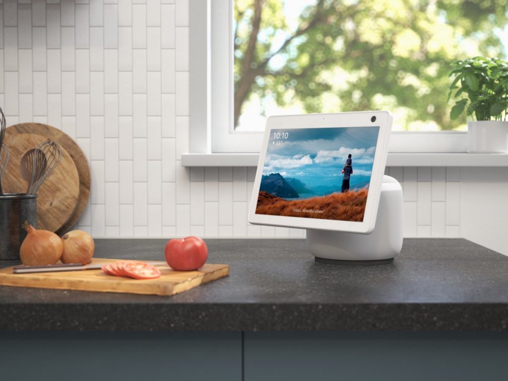 Haut-parleur intelligent avec horloge et Alexa - Blanc Glacier