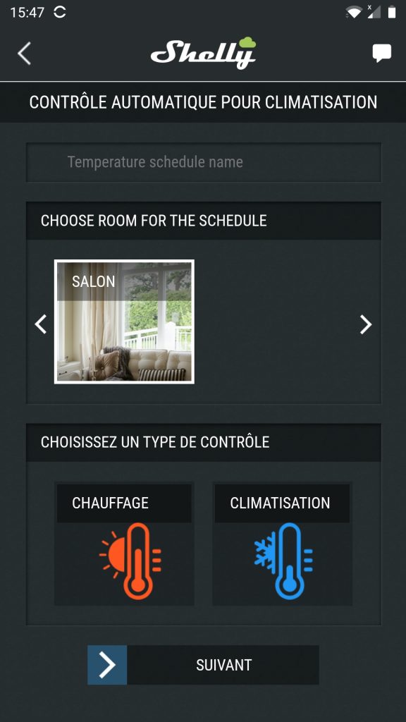 shelly cloud app thermostat