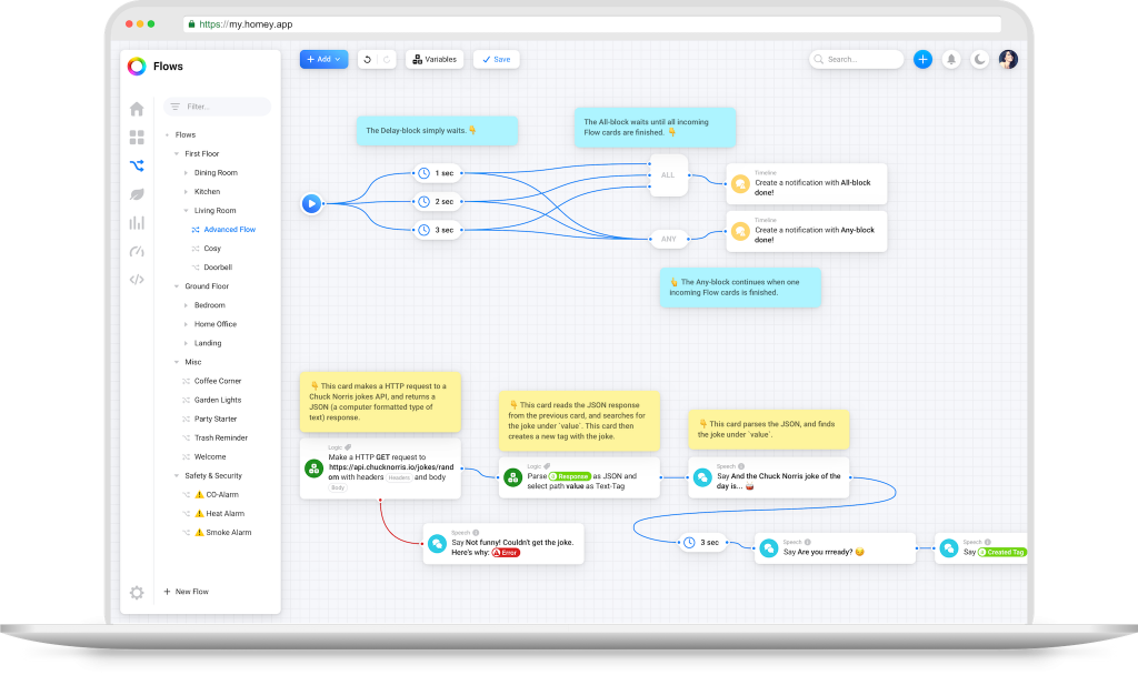 athom homey pro ces Advanced Flow — Web App