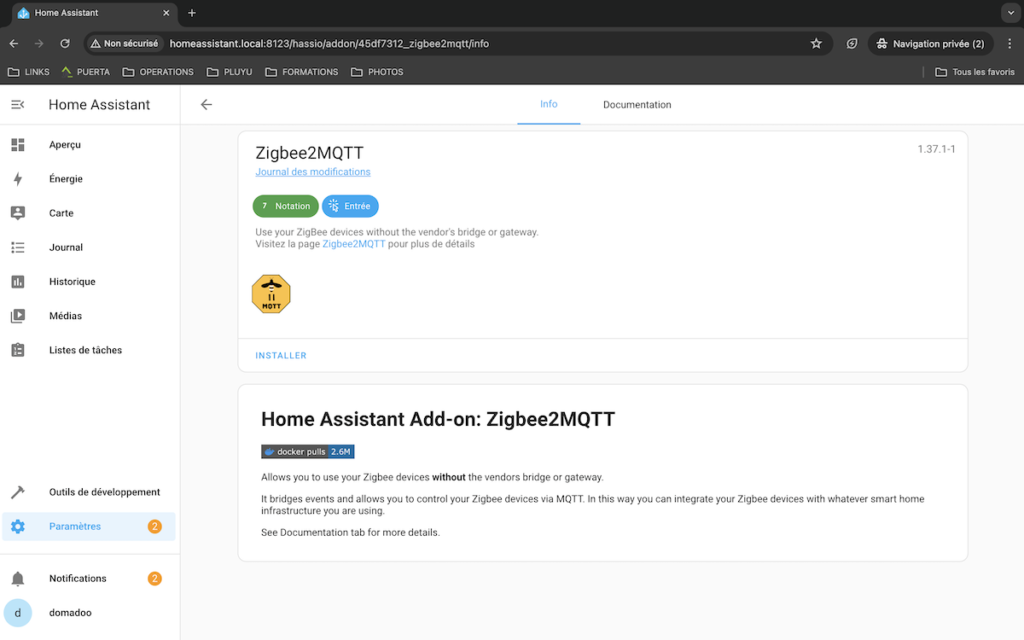 Installation de Zigbee2MQTT sur Home Assistant.