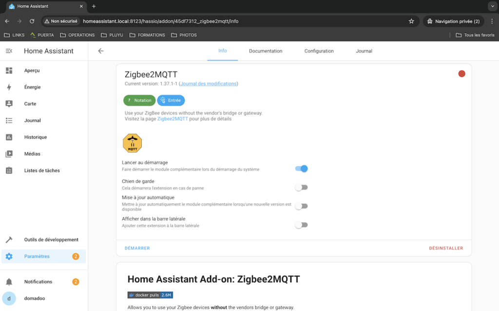 Installation de Zigbee2MQTT sur Home Assistant.