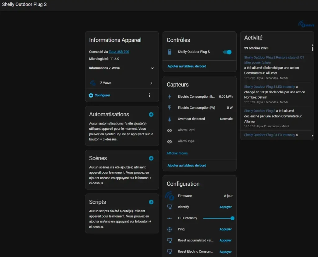 Prise Zwave 800 intelligente Shelly Outdoor Plug S Long Range 36 HA conf 001