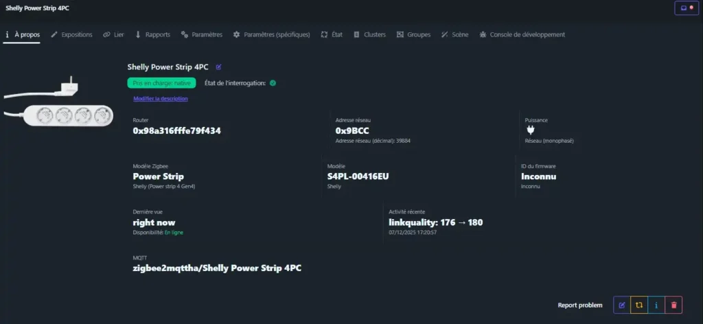 Multiprise Shelly power strip4 Gen4 Wifi Matter Zigbee 40 HA z2m inc 011