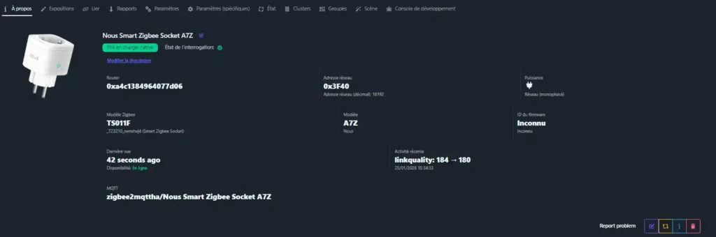Découvrez de la prise Zigbee Nous Smart A7Z avec mesure de consommation 19 HA Z2M inc 011 1