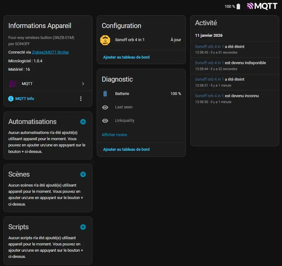 Tutoriel de la télécommande 4 boutons Sonoff ORB 4 in 1 zigbee 3.0 35 HA mqtt 001