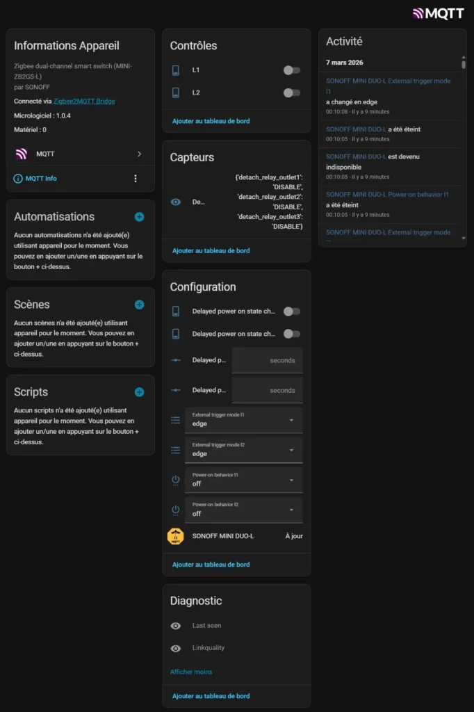 Sonoff MINI DUO-L module double sortie sans neutre Zigbee 3.0 35 HA MQTT 001