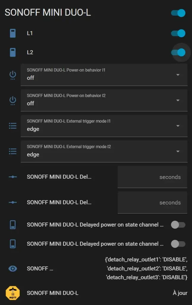 Sonoff MINI DUO-L module double sortie sans neutre Zigbee 3.0 36 HA dash 001