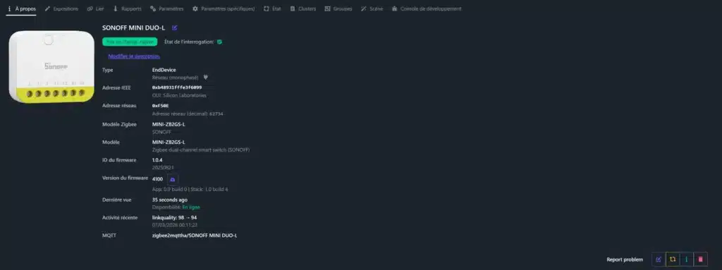 Sonoff MINI DUO-L module double sortie sans neutre Zigbee 3.0 21 HA inc 011
