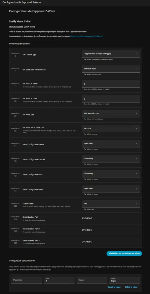 Test du module Shelly wave 1 mini ZWave Plus Long Range contact sec 26 HA zwave inc 015