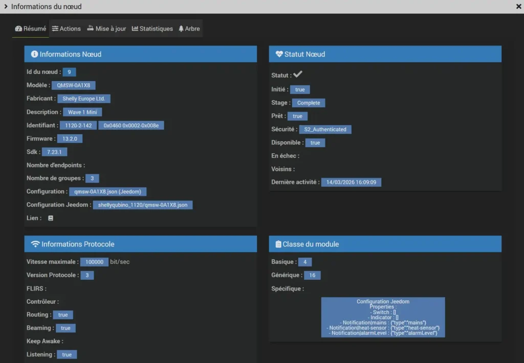 Test du module Shelly wave 1 mini ZWave Plus Long Range contact sec 41 Z Wave js inc 013