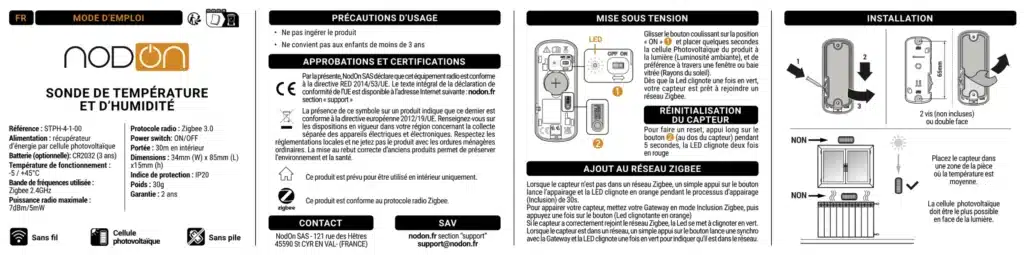 Capteur de température et humidité Zigbee Nodon STPH-4-1-00 6 nodon capteur temperature humidite stph 4 1 00 zigbee manuel fr